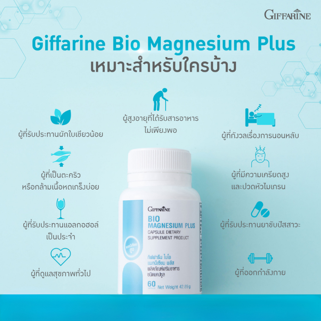 แมกนีเซียม แมกนีเซียม พลัส กิฟฟารีน magnesium นอนไม่หลับ  คลายเครียด ไมเกรน Giffarine Bio Magnesium - รูปที่ 4