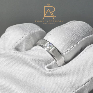 แหวนเงินแท้ แหวนชาย ฝังเพชร Moissanite 0.3 กะรัต ชุบทองคำขาว ตัวเรือนทำลาย