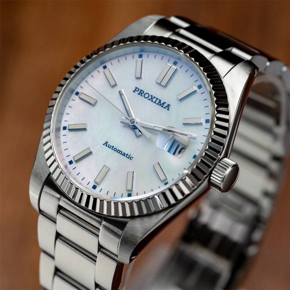 [Pre-order][Hi-Beat] Proxima PX1705 MOP Dress Watch 37MM BGW9 AR Flat Sapphire PT5000 100M