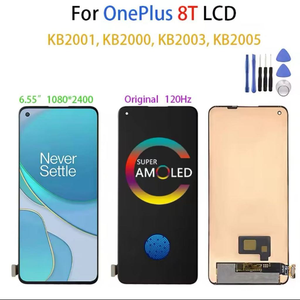 6.55 '' 1 + 8T AMOLED LCD สำหรับ Oneplus 8T 5G จอแสดงผล LCD จอสัมผัส Digitizer Assembly เปลี่ยน 1 + 