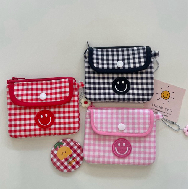 กระเป๋าใส่เหรียญ กระเป๋าใส่บัตรขนาดเล็ก กระเป๋าสตางค์ กระเป๋าผ้ามินิมอล ลายตาราง - รูปที่ 5