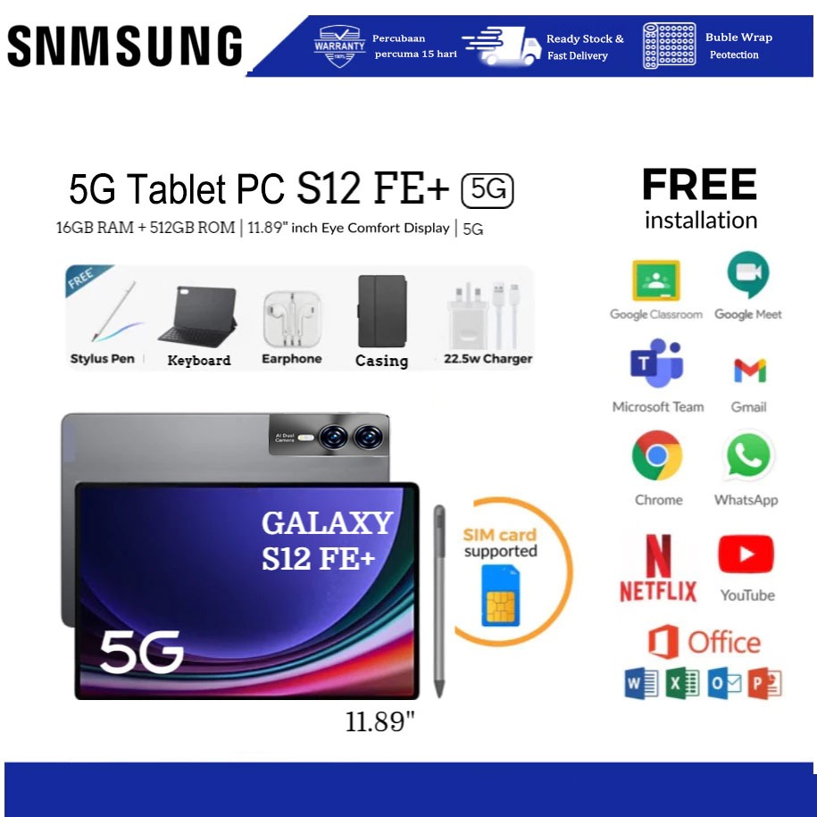 2025 Tablet S12 แท็บเล็ต HD ขนาด 12.3นิ้ว 16GB+1TB ROM Dual SIM LTE WiFi 5G Tablet for work games watching video