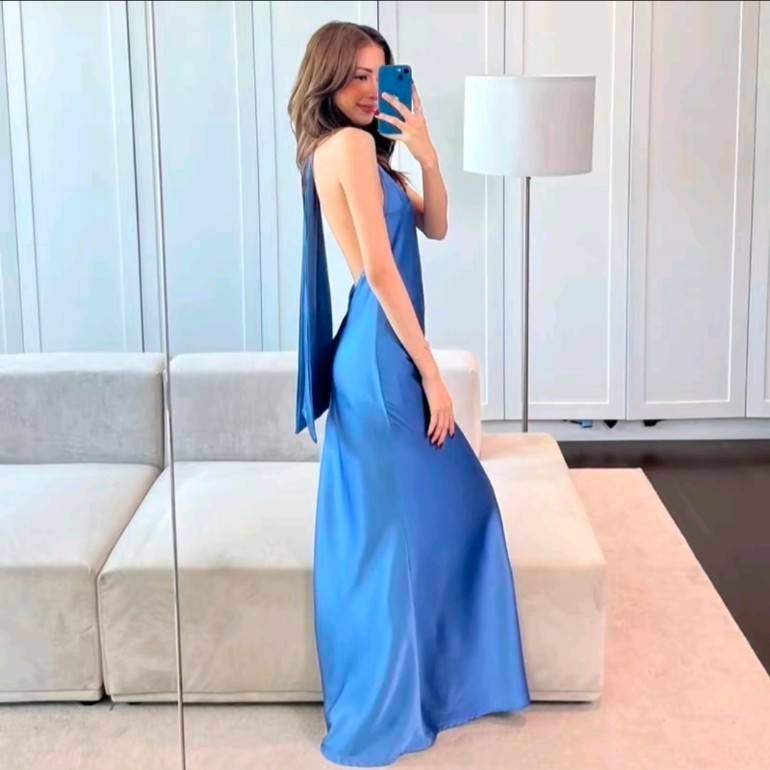 PTD466 Stella Maxi Satin Dress เดรสคล้องคอผ้าซาติน PROMTHONG