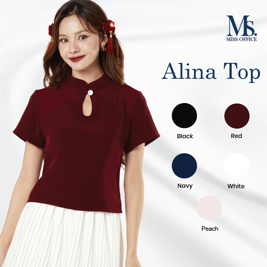 Miss Office เสื้อเข้ารูปแขนสั้นคอหยดน้ำ (MT-327)