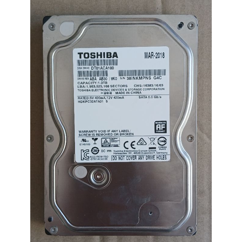Harddisk 1TB SATA3 PC 3.5" ยี่ห้อ TOSHIBA รุ่น DT01ACA100