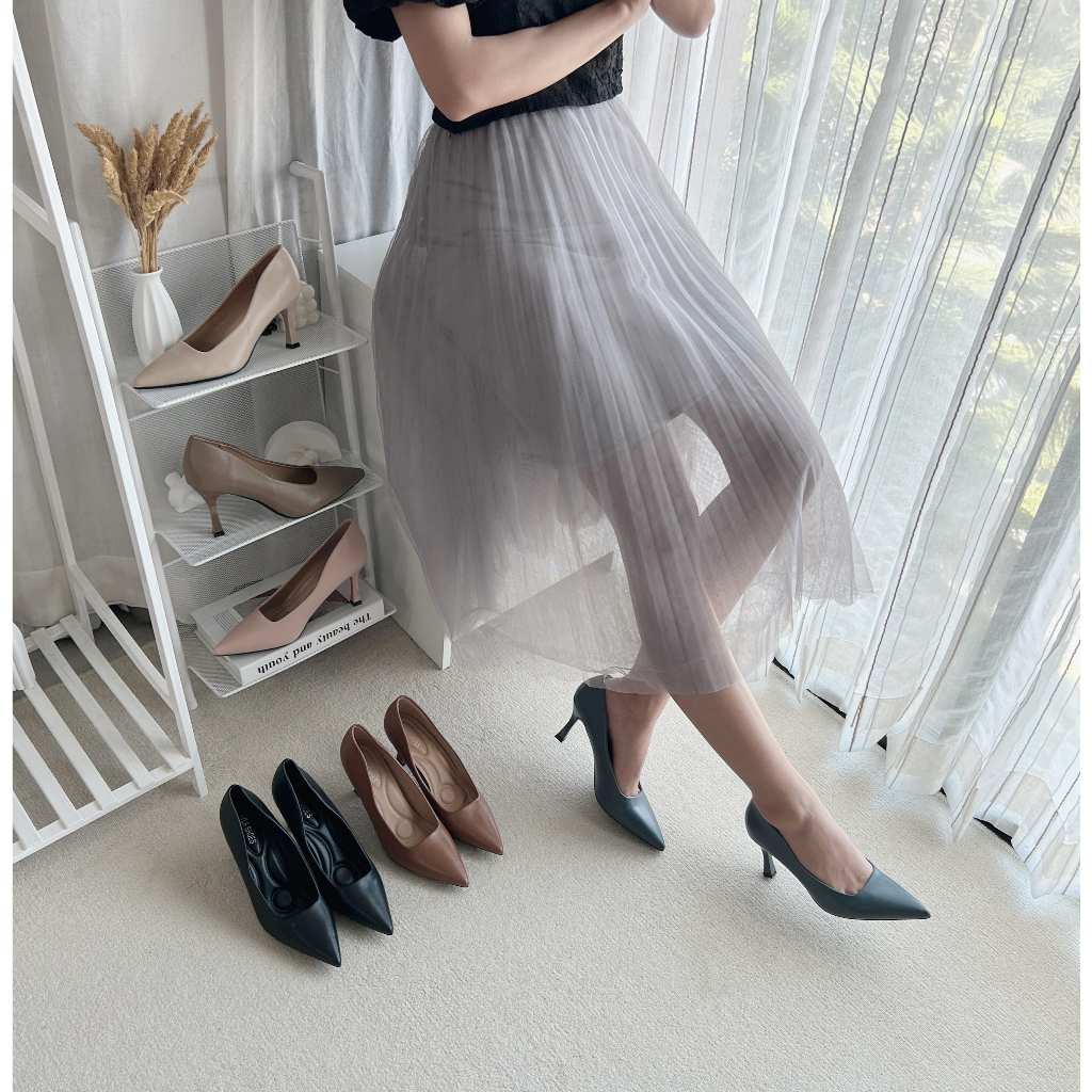 รองเท้าคัชชูผู้หญิง ส้น High Heels สูง 2.5 นิ้ว รองเท้าคัชชูหัวแหลม หนังPU CayLaShoes (A93-A9)