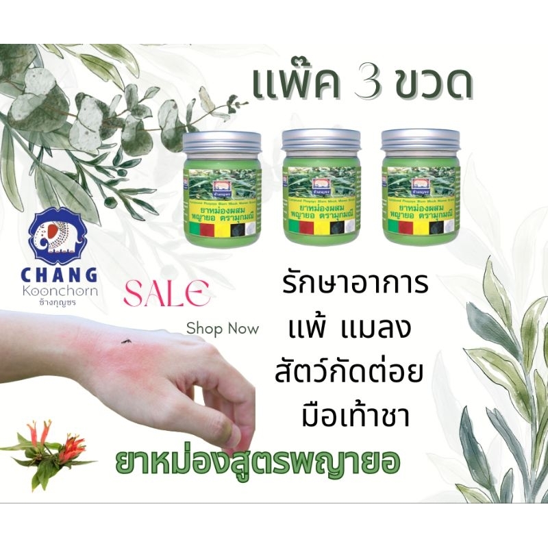 บาล์มสีเขียวช้างกุญชรแพ๊ค3ขวด