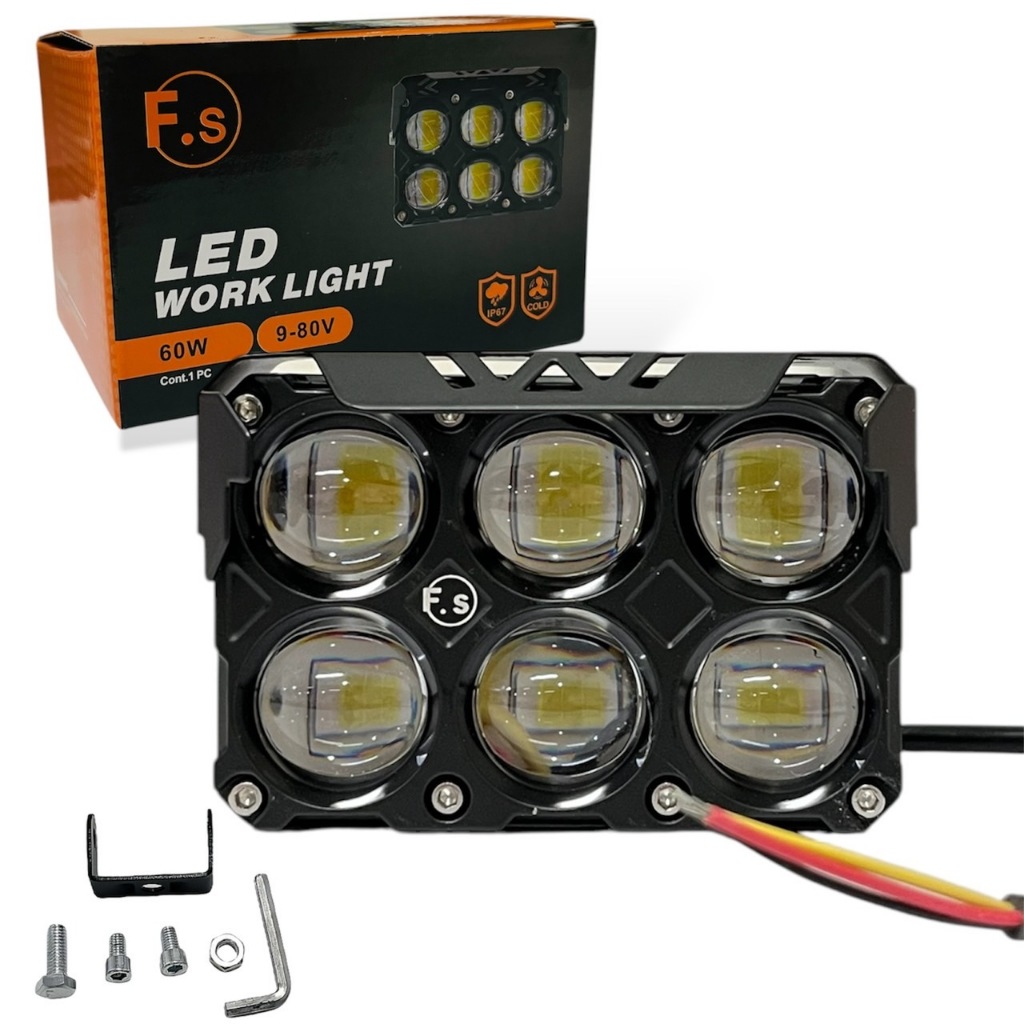 (1ชิ้น) ไฟสปอร์ตไลท์ NEW 6-8-10LED F.S WORK LIGHT (ขาว+เหลือง) รถยนต์ /มอเตอร์ไซค์ 9V-60V