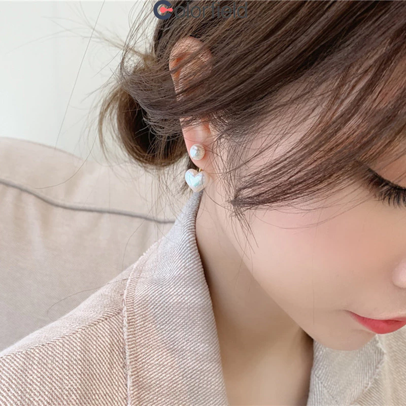 Colorfield ต่างหูเข็มเงิน S925 รูปหัวใจ ประดับมุก