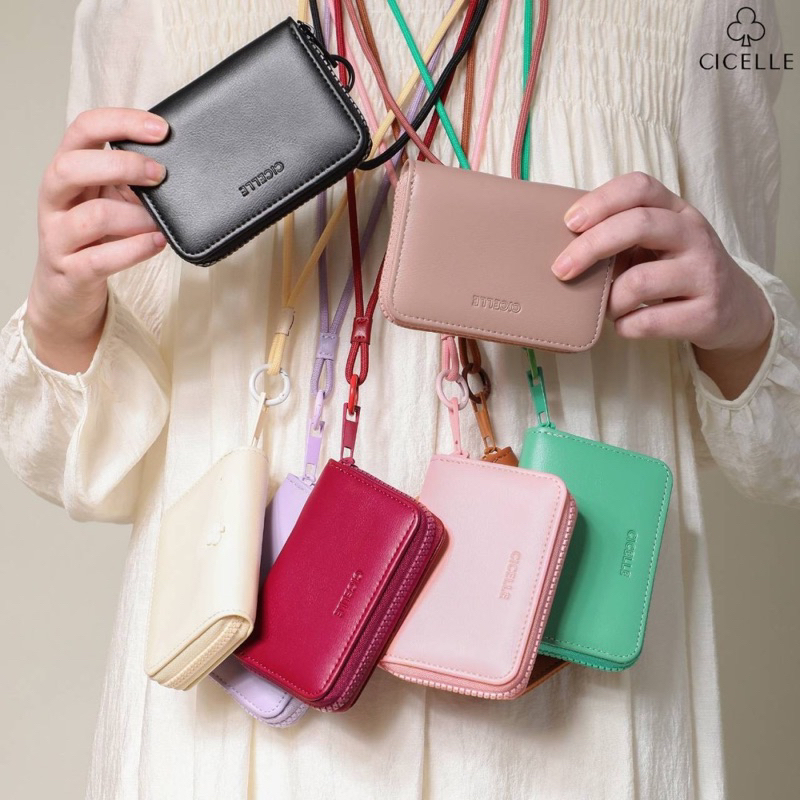 8 สี พร้อมกล่อง กระเป๋าสตางค์ CICELLE ของแท้✅ คล้องคอ น้องเทป📼 พร้อมสายคล้อง ถอดได้ 8021