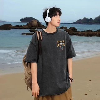 Top.street เสื้อยืด oversize 'cool duck' พิมพ์ลาย แขนสั้น t shirt cotton100% วินเทจ เสื้อฟอก สีดำ 3xl สไตล์เกาหลี
