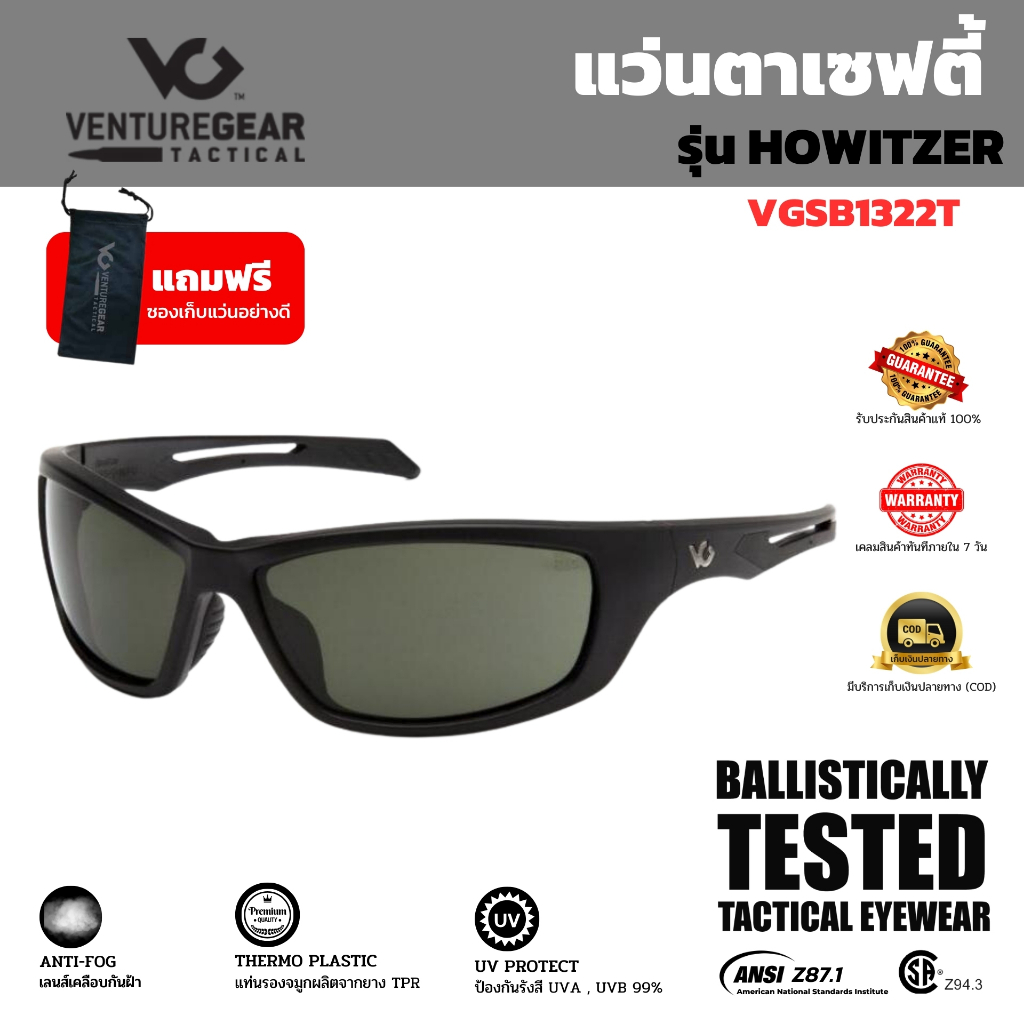 แว่น safety VENTUREGEAR รุ่น HOWITZER VGSB1322T กรอบดำ เลนส์เทา