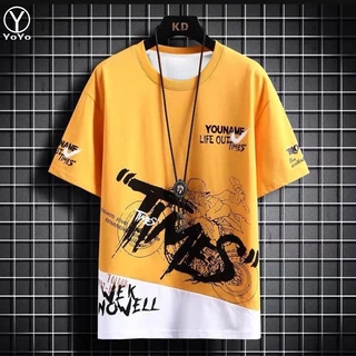 YOYO ชุดแฟชั่นชายเสื้อยืดแขนสั้น + กางเกงขาสั้น ผ้าแห้งเร็วหลวมชุดกีฬาและชุดพักผ่อน รุ่น2804