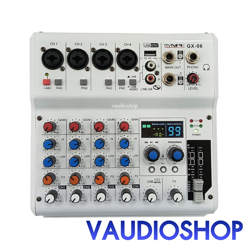 myNPE GX-06 Mixer มิกเซอร์ 6 แชนแนล บลูทูธ+USB+เอฟเฟค 99DSP ใช้ไฟ DC 5V my NPE GX06 เอ็นพีอี