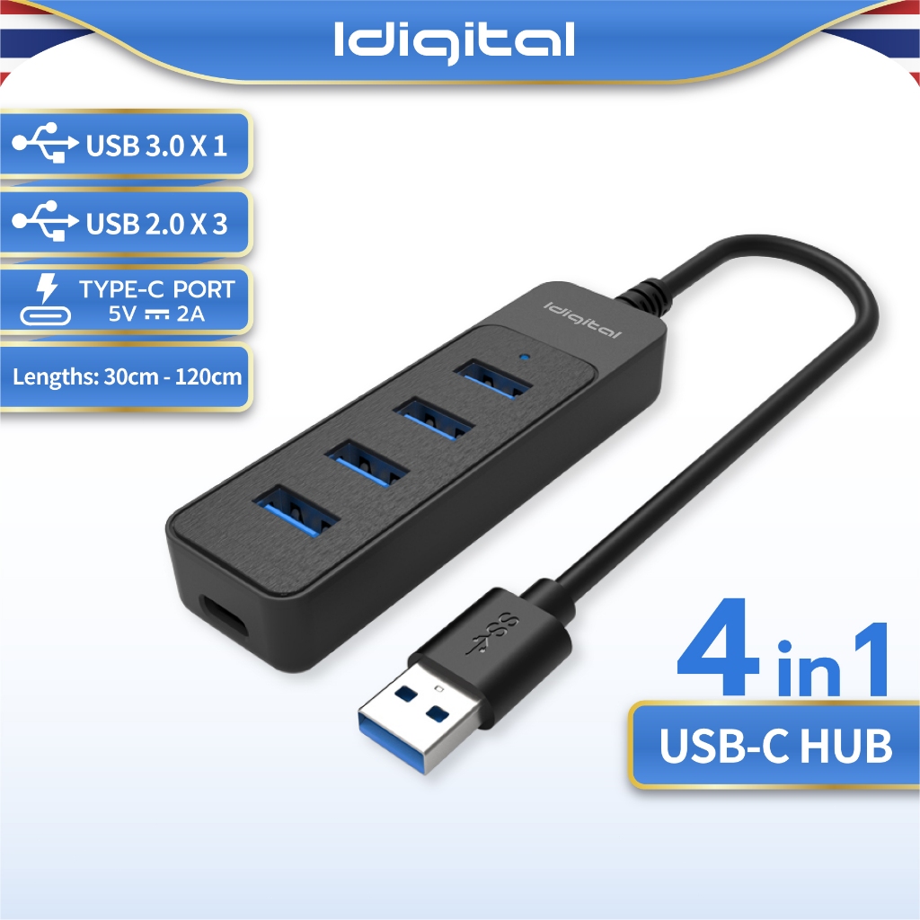 Idigital USB HUB Adapter, 1*USB3.0, 3*USB 2.0, ความยาว 30cm to 120cm รองรับฮาร์ดไดรฟ์ภายนอกสูงสุดถึง