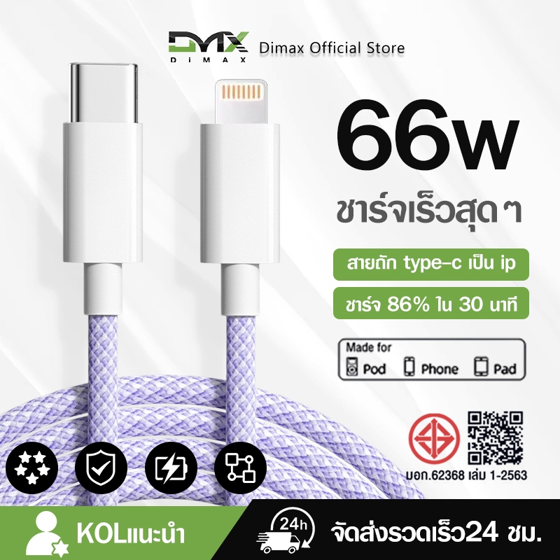 สายชาร์จ สีพาสเทล ชาร์จไวPD 66W สายยาว 1.5 เมตร USB C to IP(สำหรับ I&P 5～14pro max / ไอpad)