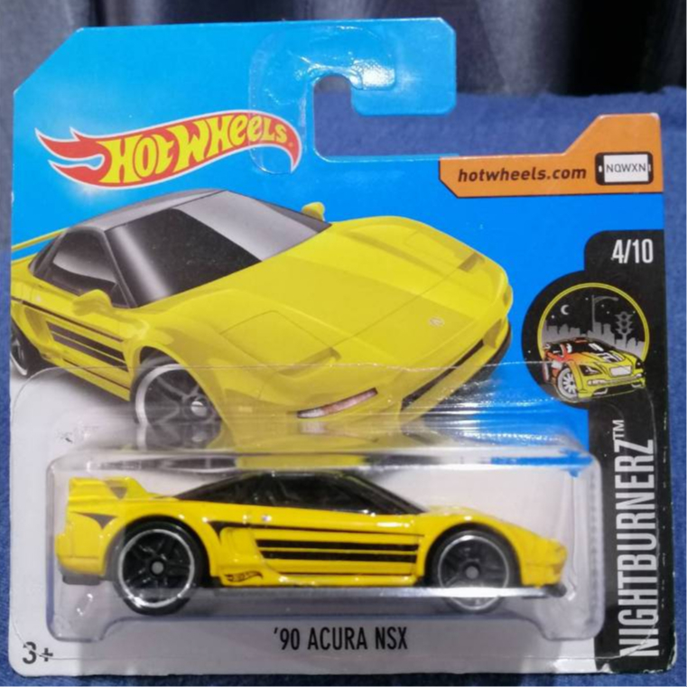 โมเดลรถ HOT WHEELS '90 ACURA NSX YELLOW 2017 NIGHTBURNERZ 4/10 NEW ของใหม่ยังไม่แกะแพ็ค