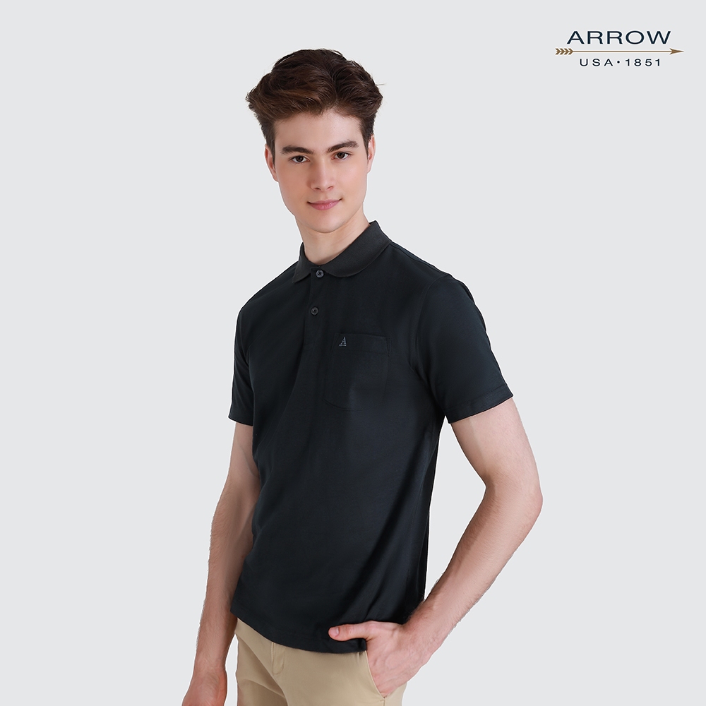 ARROW POLO เสื้อยืดโปโล ทรง COMFORT FIT ผ้าCotton 100% สีดำ MPCC815 BL