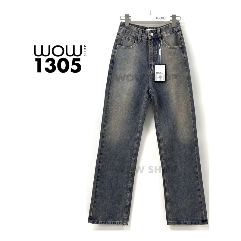 WOW1305 กางเกงยีนส์ขากระบอกกลาง รุ่นลิมิเต็ด สีฟอกโทนชมพู