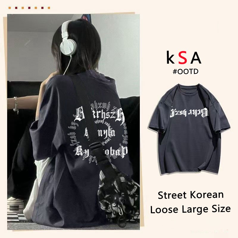 เสื้อยืดฟอกเฟดผู้หญิงแขนสั้นแบบหลวมไตล์เกาหลี ผ้าคอตตอน100% oversize เสื้อผ้าคนอ้วนไซส์ใหญ่ แฟชั่นมาใหม่ สกรีนลายวินเทจ - รูปที่ 2