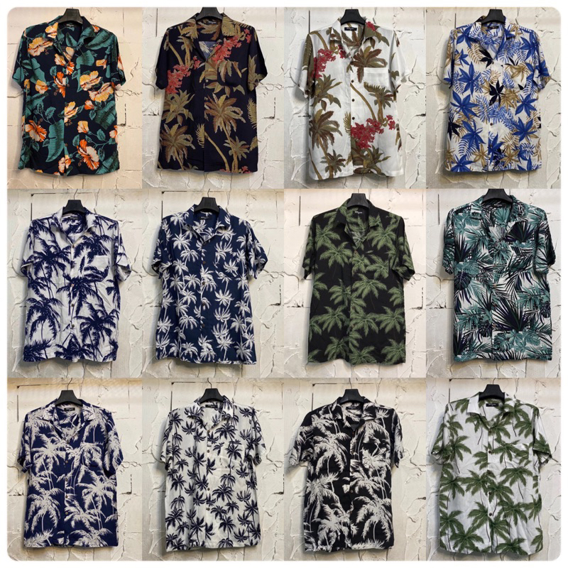 เสื้อเชิ้ตฮาวายลายมะพร้าว ลายฮาวาย ลายดอกไม้ M-4XL อก 40-52 งานไทยผ้าเย็นนุ่ม สบาย ผ้าสปัน