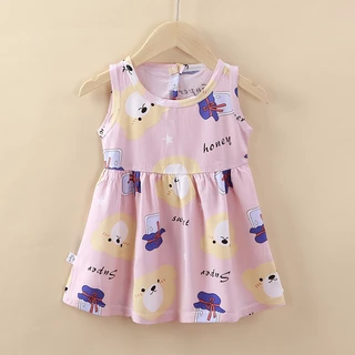 BEAR BABY ชุดเดรสเด็กหญิง กระดุมหลัง ลายสวยสไตล์แฟชั่น มีไซส์80-130