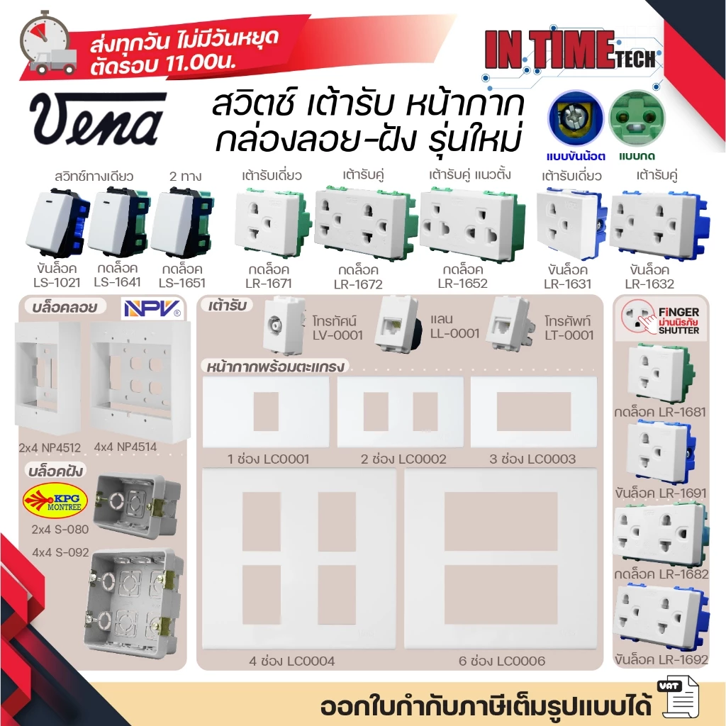 VENA สวิตช์ ปลั๊ก รุ่นใหม่ เต้ารับไฟฟ้า กราวด์เดี่ยว กราวด์คู่ หน้ากาก บล็อคลอย บล็อคฝัง สำหรับประกอบชุดไฟฟ้า