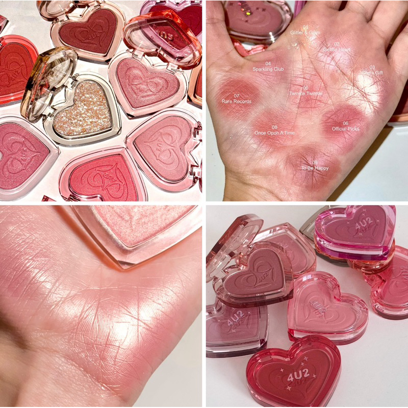 บลัชออน 4U2 Heart Blush บลัชหัวใจ บลัชออนติดแกลม ปัดแก้ม ทาแก้ม ชิมเมอร์ กลิตเตอร์ แก้มมีมิติ สีสวย 