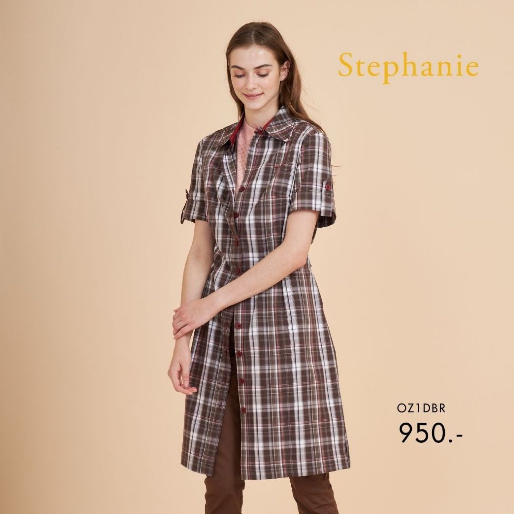 Stephanie ชุดเดรสเชิ๊ต DressA-Line ทรงเอสีน้ำตาล OZ1DBR — صورة 5
