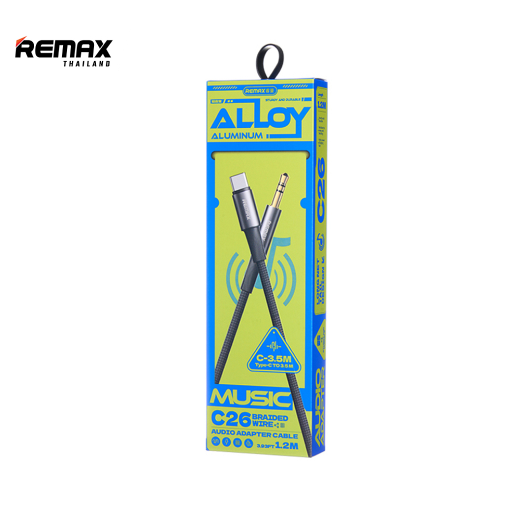 Remax Audio Cable C26 - สายแจ็ค AUX 3.5 มม. แบบ Type-C สายถัก ยาว 1.2 เมตร สำหรับโทรศัพท์มือถือ ฟังเพลง