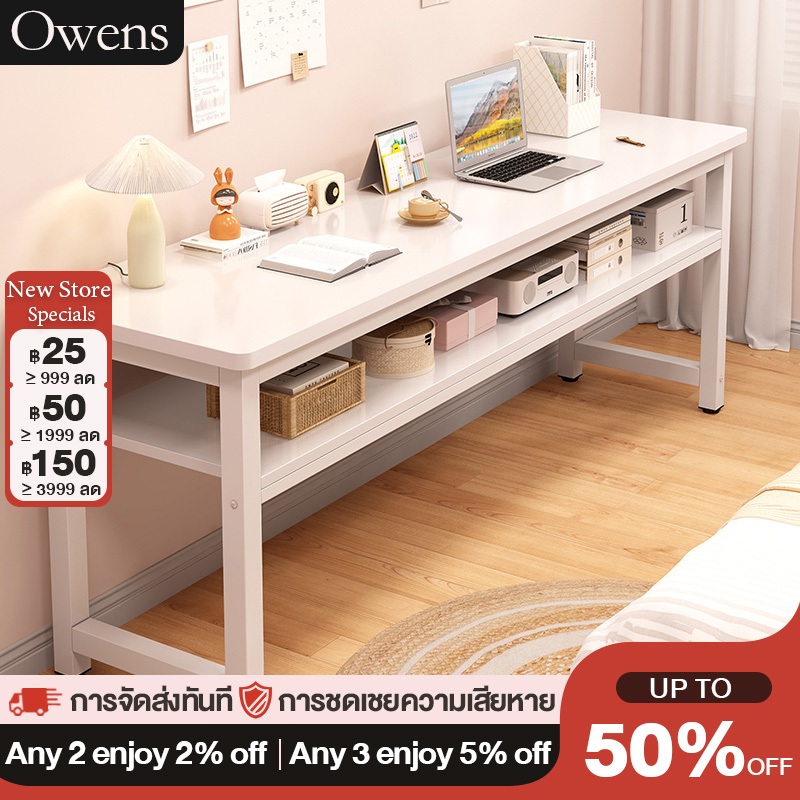 Owens IKEA โต๊ะมินิมอล 160*40*74CM โต๊ะยาว 2ชั้น เอนกประสงค์ โต๊ะทำงานไม้ สามารถใช้ในห้องนอนเมื่อแต่งหน้าได้