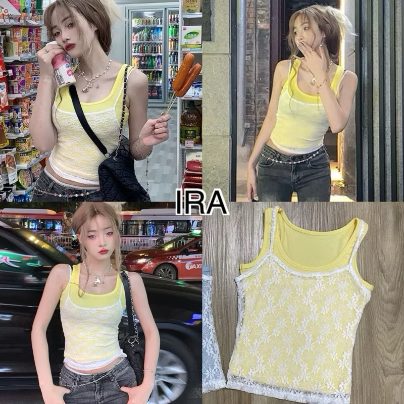 BY IRA (1073) พร้อมส่ง Kate top เสื้อกั๊กโดพามีนซ้อนชั้นสำหรับผู้หญิง สายเอี๊ยมลูกไม้ เสื้อเอี๊ยมสาวสุดฮอตเพรียวบาง