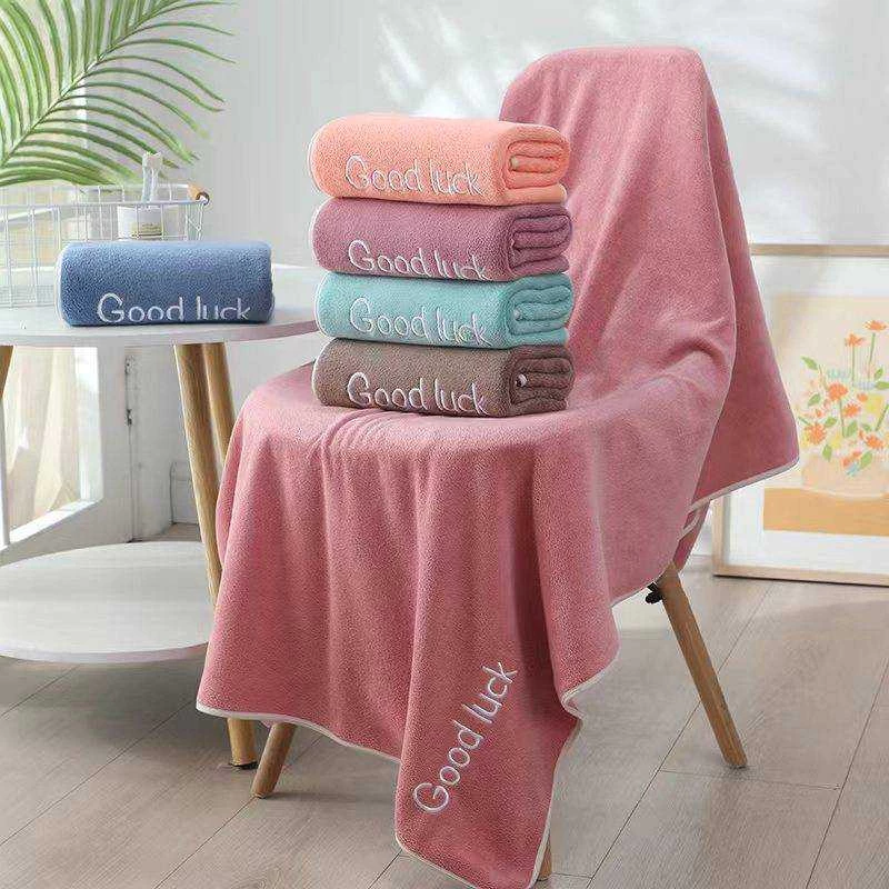 ผ้าขนหนู ซับน้ำดี ผ้าเช็ดตัว ผ้านาโน Good luck ขนาด 70x135 Cm 34*74 Cm สินค้าพร้อมส่ง
