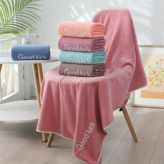 ผ้าขนหนู ซับน้ำดี ผ้าเช็ดตัว ผ้านาโน Good luck ขนาด 70x135 Cm 34*74 Cm สินค้าพร้อมส่ง
