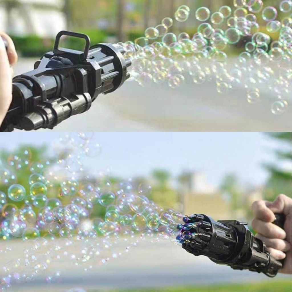ปืนเป่าฟอง ของเล่นเป่าฟอง Porous Gun เครื่องเป่าฟอง พร้อมน้ำยาเป่าฟอง และถาดใส่น้ำยา