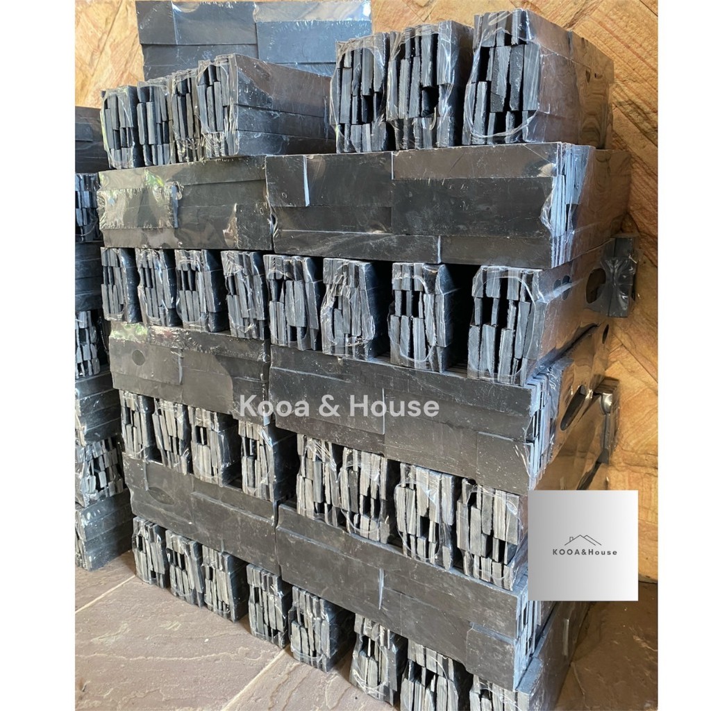 หินกาบจิ๊กซอว์ ธรรมชาติ สีดำ ลาย 7 ชิ้น ติดผนัง ปูเสา ขนาด 10x30 cm.