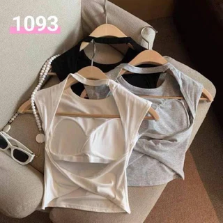 เสื้อยืดผู้หญิงมีฟองน้ำ คอกลม แขนสั้น เปิดหลัง