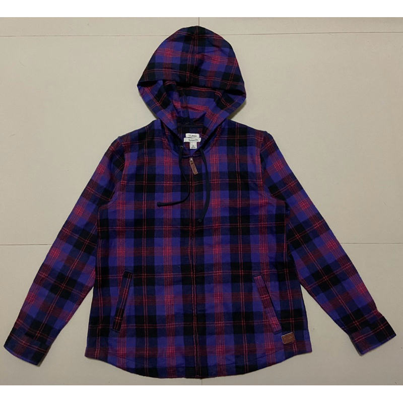 เสื้อแขนยาวมีหมวก LL Bean scotch plaid flannel hoodie