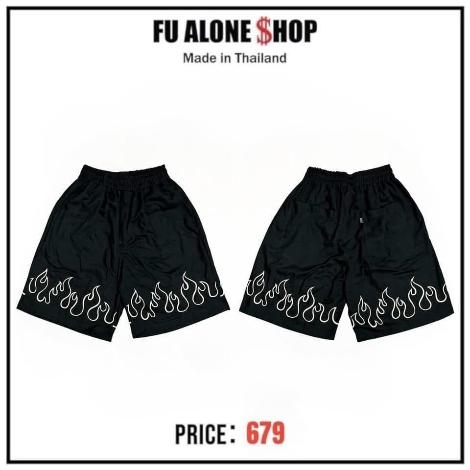FLAME PANTS ขาสั้นทรง JORTS ผ้าคอตตอนยีนส์ สกรีนลายไฟ