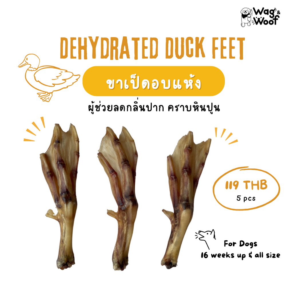 ขาเป็ดอบแห้ง Wag&Woof 5 ขา ขนมขัดฟัน ไม่เค็ม ไม่ปรุง ขนมสุนัขสุขภาพ ขนมหมา ขนมน้องหมา ขัดฟันน้องหมา