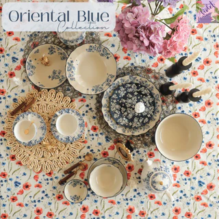 Violet Flamingo จานชามเซรามิครุ่น Oriental Blue จานสีขาวน้ำเงินลายดอกไม้ สไตล์ตะวันออกผสมวินเทจ เข้าไมโครเวฟได้