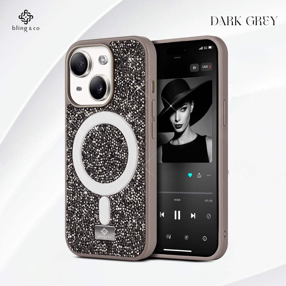 Bling&Co สี Dark Grey เคส Magnetic สำหรับ iPhone 17 Air 14 15 16 Plus Pro Max Sparking premium case
