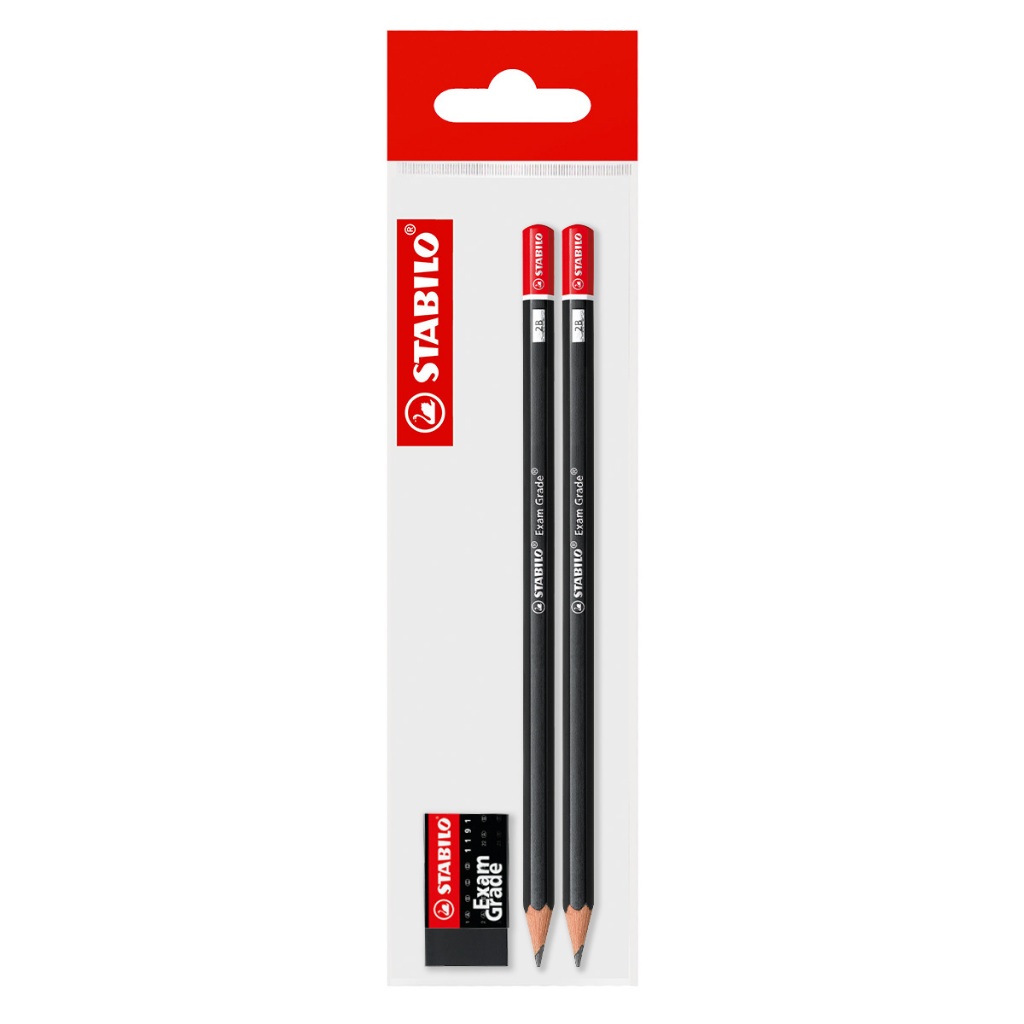 STABILO ดินสอไม้ STABILO รุ่น Exam Grade (2B) เซ็ต 2 ด้าม + ยางลบรุ่น 1191 ชุดเครื่องเขียน ทำข้อสอบ