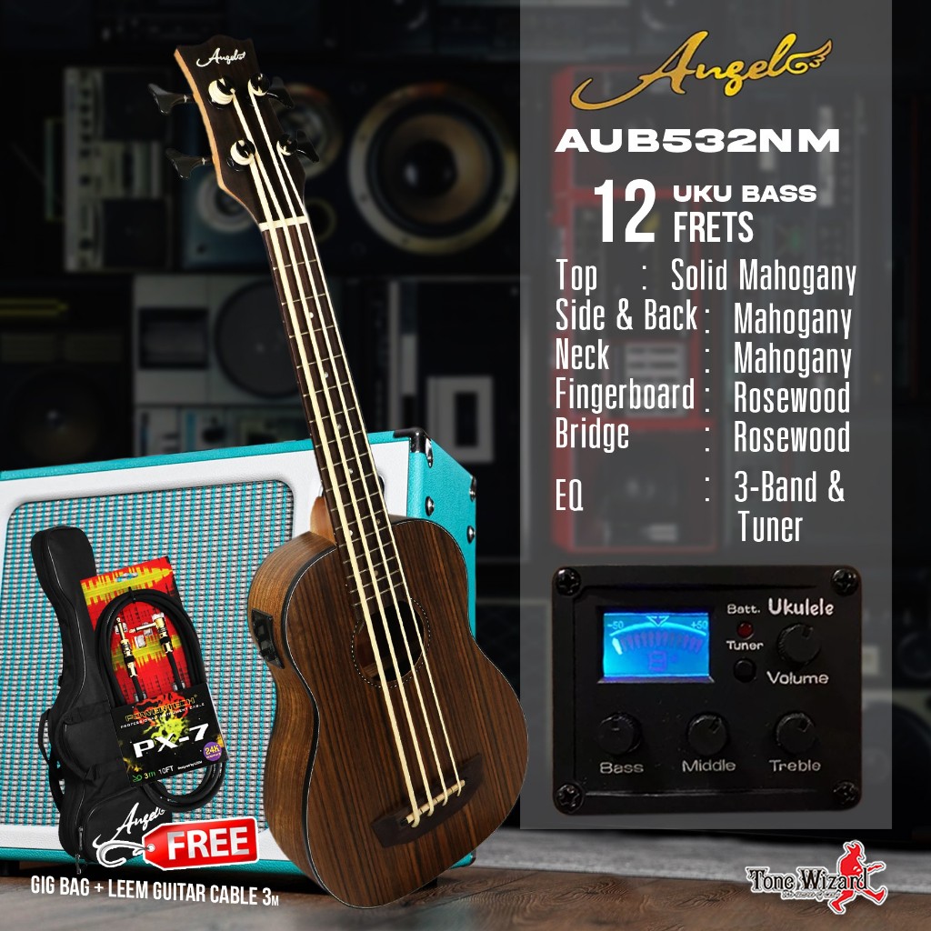 ANGEL กีตาร์อูคูโปร่ง-เบส4 UKU AC-Bass4 12F30"EQ3BT AUB523NM (6890)