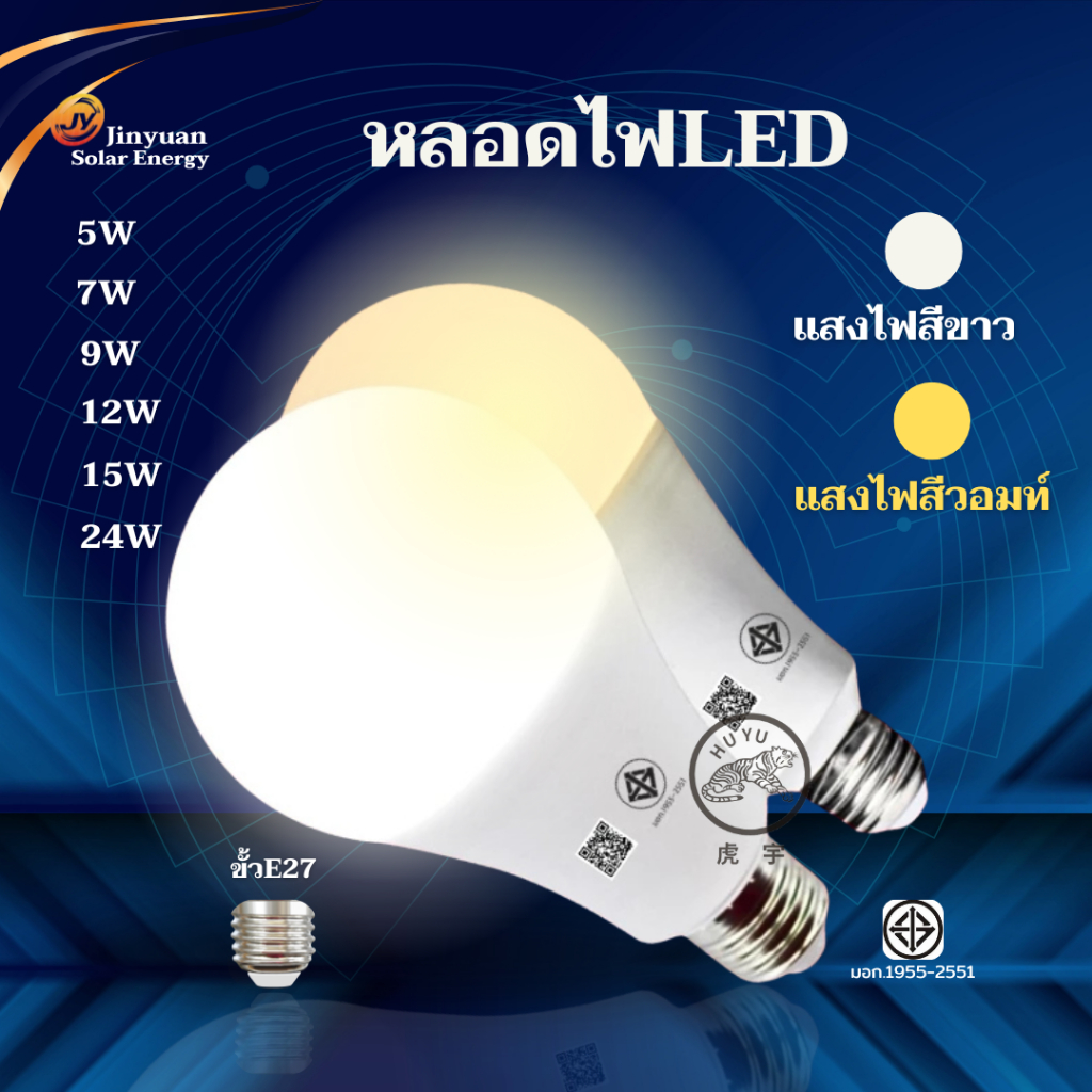 หลอดไฟLED 5W 7W 9W 18W 24W ผ่านมาตรฐาน มอก.ขั้วE27 หลอดไฟปิงปอง แสงขาว แสงวอร์ม หลอดประหยัดพลังงาน