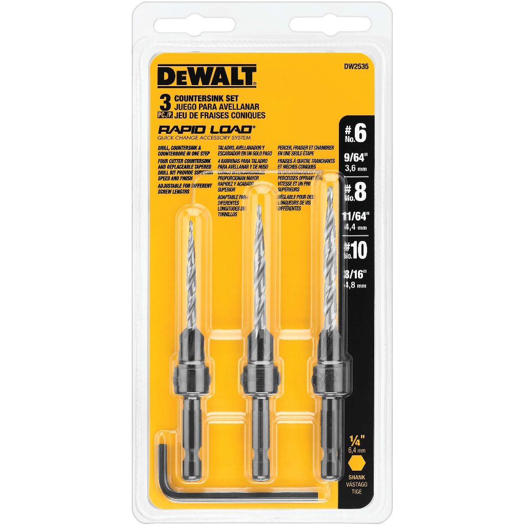 DEWALT ชุดดอกเคาเตอร์ซิงค์ 3Pcs รุ่น DW2535 ขนาด ( 6 /  8 / 10 ) แกนหกเหลียม 1/4" ของแท้100%