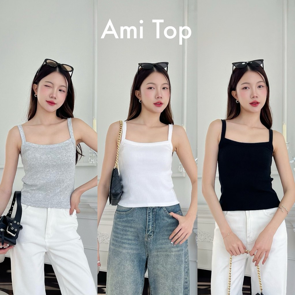 88story.th - Ami top พร้อมส่ง เสื้อสายเดี่ยว ผ้าร่องคอตตอนสแปนเด็กซ์ ผ้าหนานุ่มยืดหยุ่นได้ดี ทรงสวยง