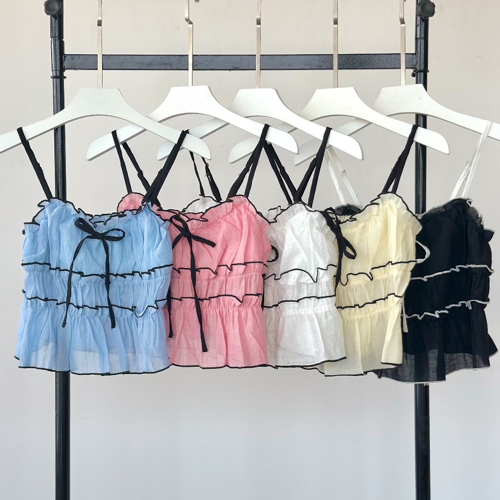 Atipashop - LANEY TANK TOP เสื้อสายเดี่ยว ผ้าชีฟอง ดีเทลโบว์ มีหลายสี