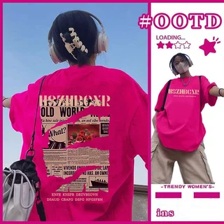 เสื้อยืดผู้หญิงแฟชั่นเกาหลีใหม่ Oversize เสื้อผ้าสาวอวบไซซ์ใหญ่ แนวสตรีท เสื้อโอเวอร์ไซต์สกรีนลายวินเทจเท่ คู่รักชายหญิง