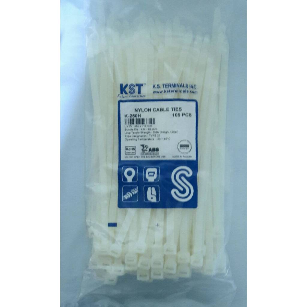 เคเบิ้ลไทร์ไนล่อน Nylon Cable Ties  ยี่ห้อ KST (Taiwan) มีขนาด 4-15 นิ้ว สีขาว/ดำ บรรจุถุงละ100เส้น - รูปที่ 3